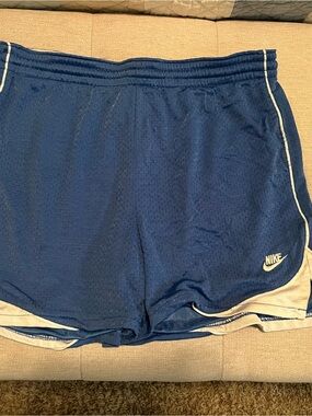 Nike Women's Navy Blue Athletic Mesh Shorts with White Trim